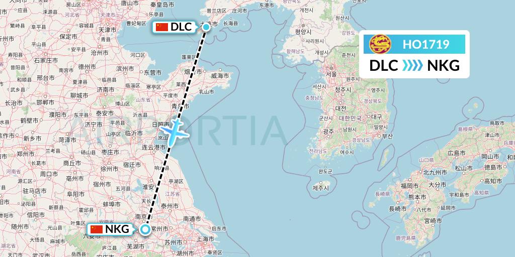 HO1719 Juneyao Airlines Flight Map: Dalian to Nanjing