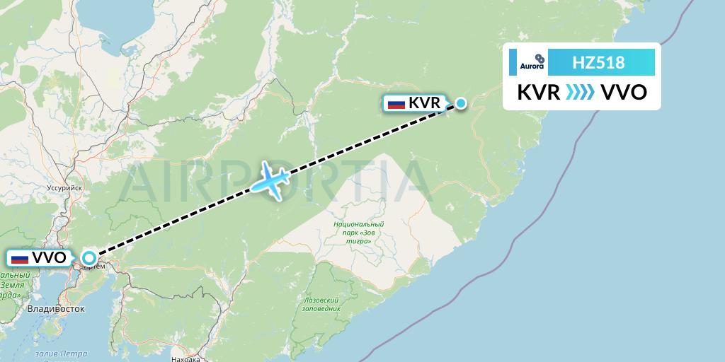 HZ518 Aurora Flight Map: Kavalerovo to Vladivostok