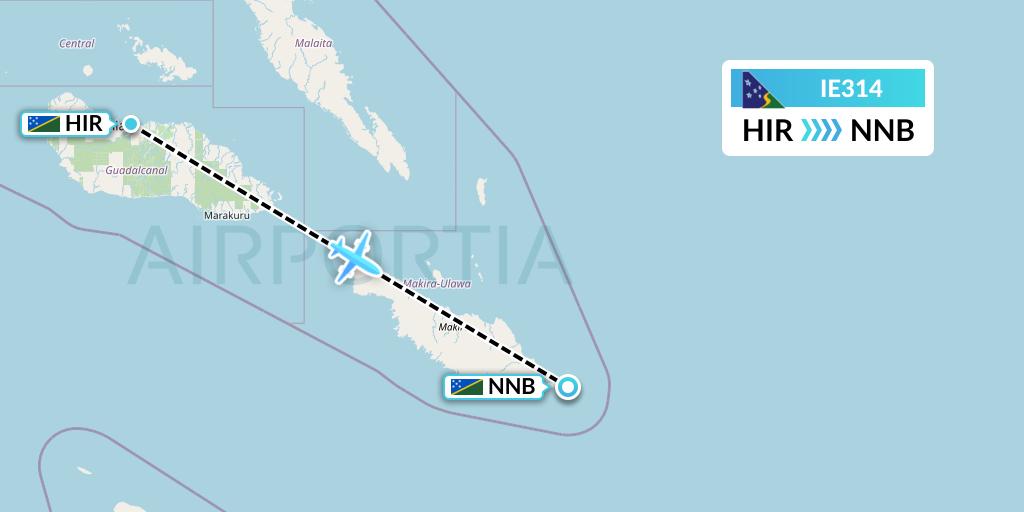 IE314 Solomon Airlines Flight Map: Honiara to Santa Ana Island