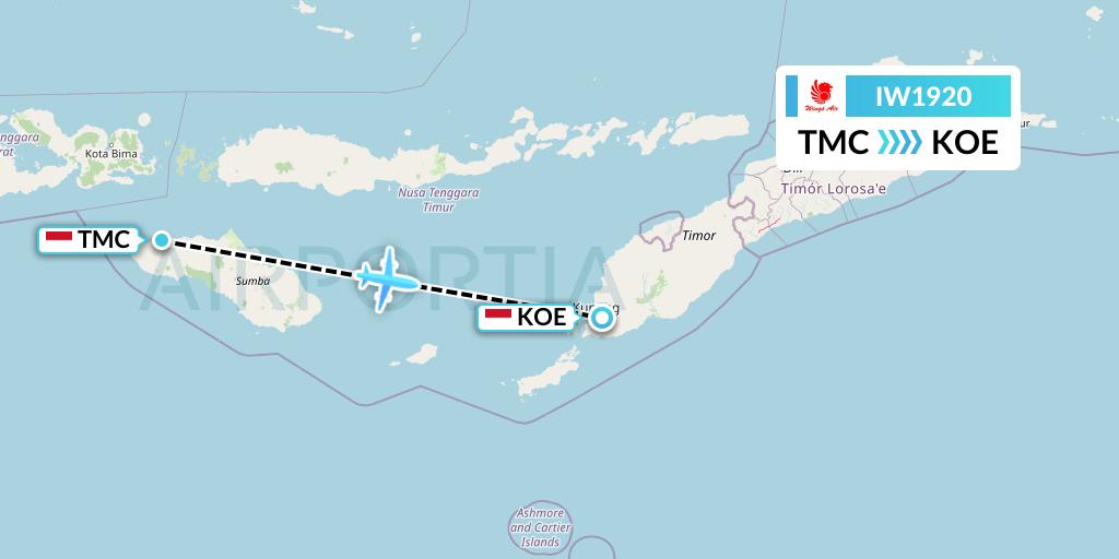 IW1920 Wings Air Flight Map: Tambolaka to Kupang
