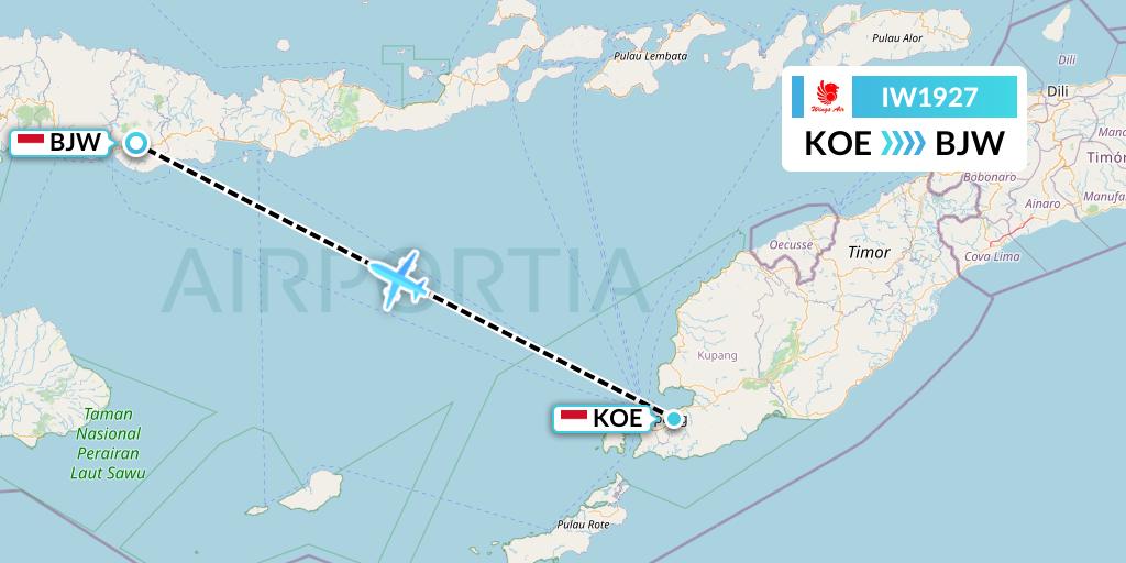 IW1927 Wings Air Flight Map: Kupang to Bajawa