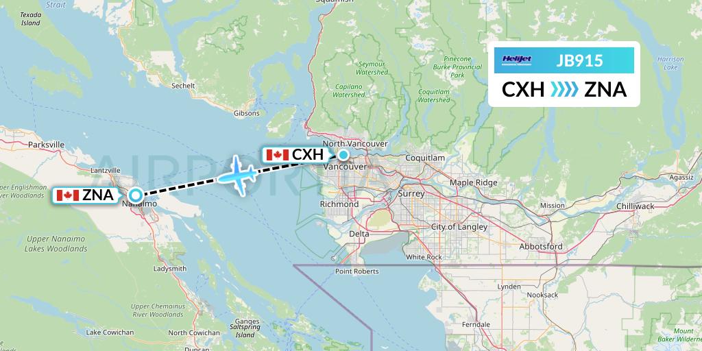 JB915 Helijet International Flight Map: Vancouver to Nanaimo