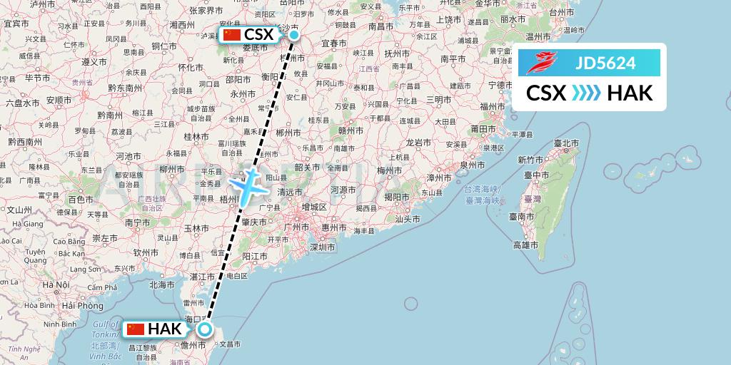JD5624 Capital Airlines Flight Map: Changsha to Haikou