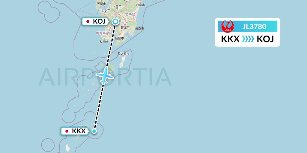 JL3780 Japan Airlines Flight Map: Japan to Kagoshima