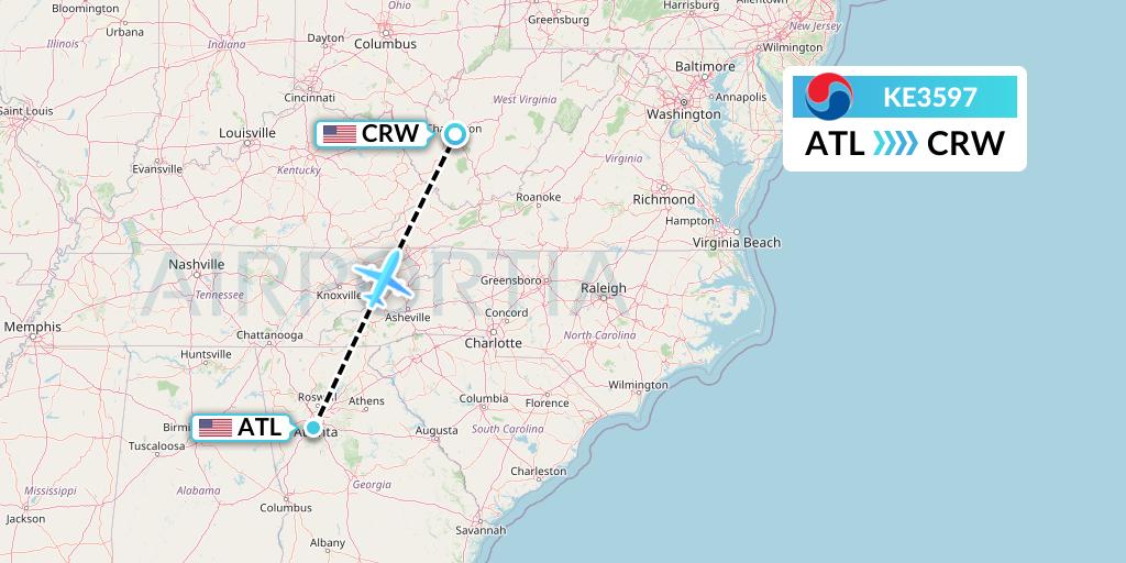 KE3597 Korean Air Flight Map: Atlanta to Charleston