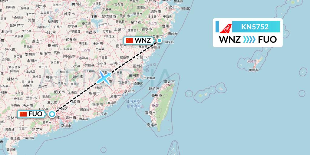 KN5752 China United Airlines Flight Map: Wenzhou to Foshan
