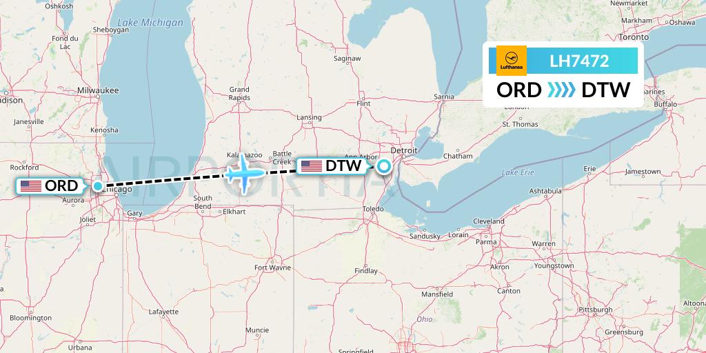 LH7472 Lufthansa Flight Map: Chicago to Detroit