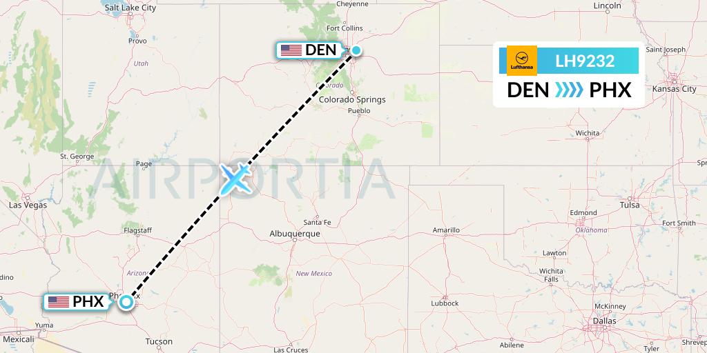 LH9232 Lufthansa Flight Map: Denver to Phoenix