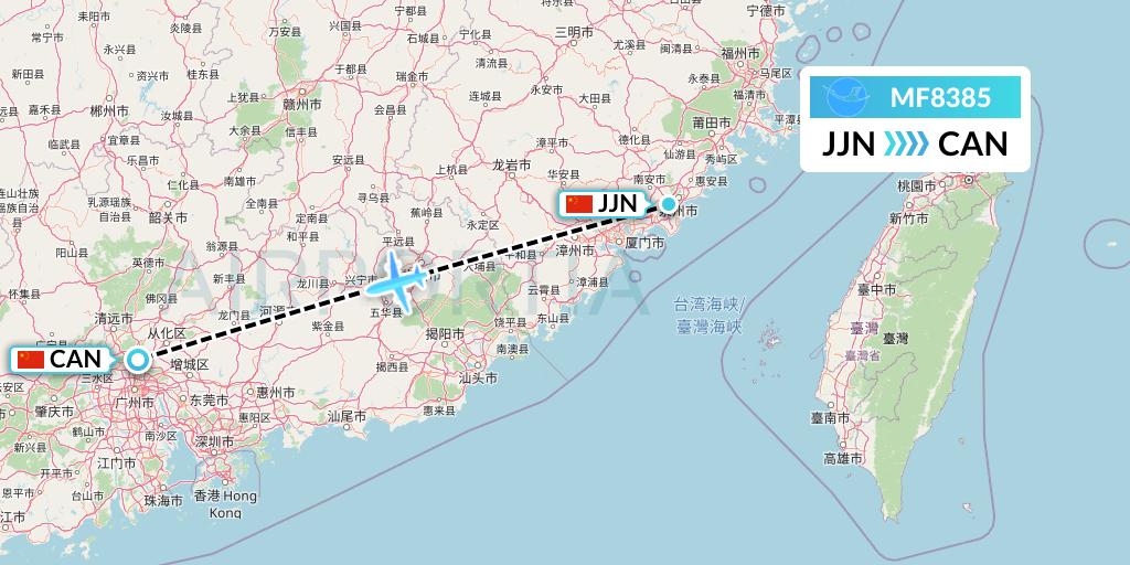 MF8385 Xiamen Airlines Flight Map: Jinjiang to Guangzhou