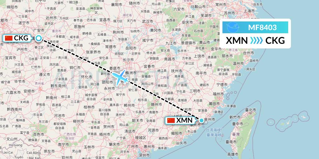 MF8403 Xiamen Airlines Flight Map: Xiamen to Chongqing