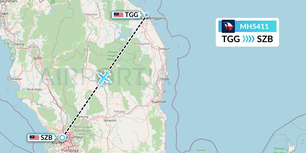 MH5411 Malaysia Airlines Flight Map: Kuala Terengganu to Kuala Lumpur