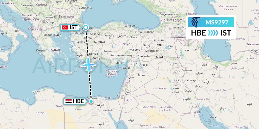 MS9297 EgyptAir Flight Map: Alexandria to Istanbul