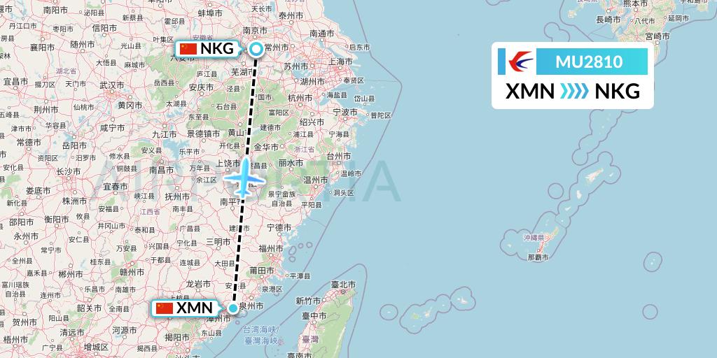 MU2810 China Eastern Airlines Flight Map: Xiamen to Nanjing