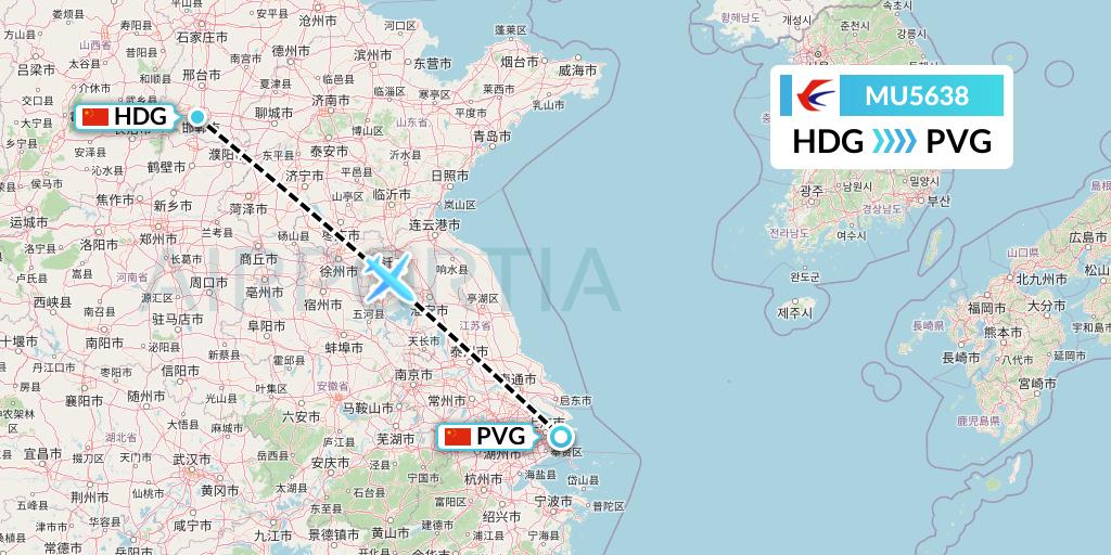 MU5638 China Eastern Airlines Flight Map: Handan to Shanghai