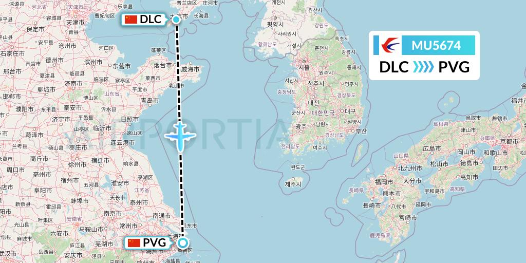 MU5674 China Eastern Airlines Flight Map: Dalian to Shanghai