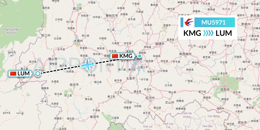 MU5971 China Eastern Airlines Flight Map: Kunming to Mangshi