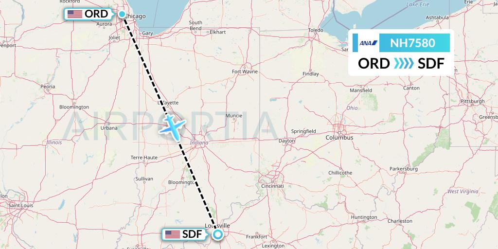 NH7580 All Nippon Airways Flight Map: Chicago to Louisville