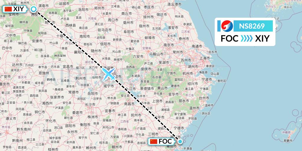 NS8269 Hebei Airlines Flight Map: Fuzhou to Xi'an