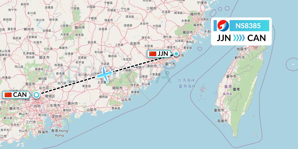 NS8385 Hebei Airlines Flight Map: Jinjiang to Guangzhou