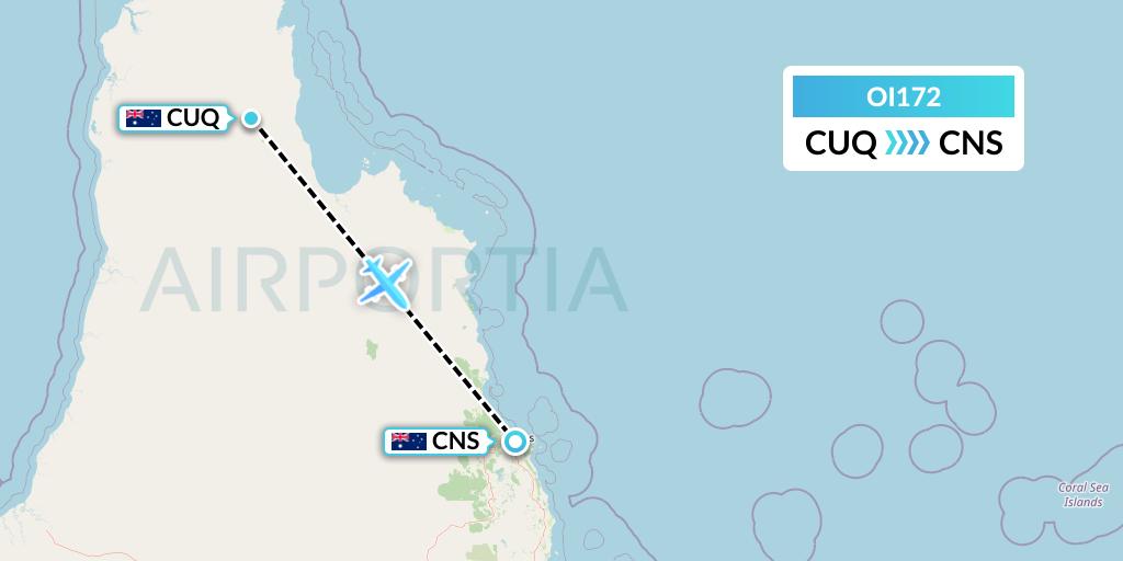 OI172 Hinterland Aviation Flight Map: Australia to Cairns
