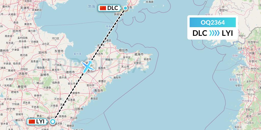 OQ2364 Chongqing Airlines Flight Map: Dalian to Linyi