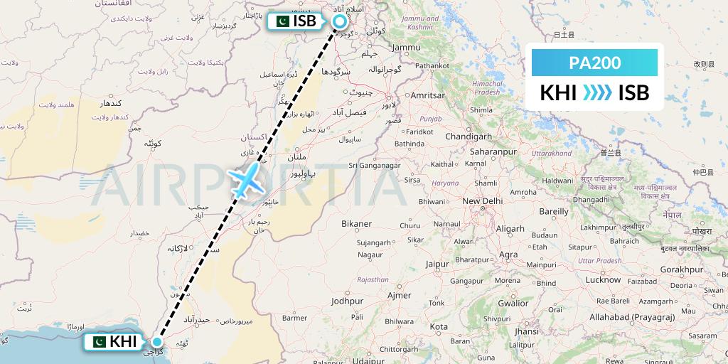 PA200 AirBlue Flight Map: Karachi to Islamabad