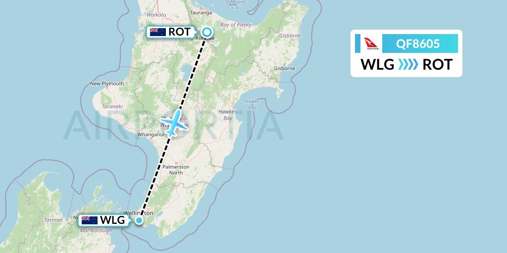 QF8605 Qantas Flight Map: Wellington to Rotorua