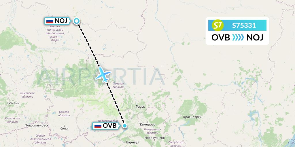 S75331 S7 Airlines Flight Map: Novosibirsk to Noyabrsk