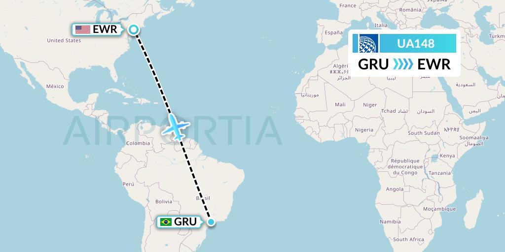 UA148 United Airlines Flight Map: Sao Paulo to New York