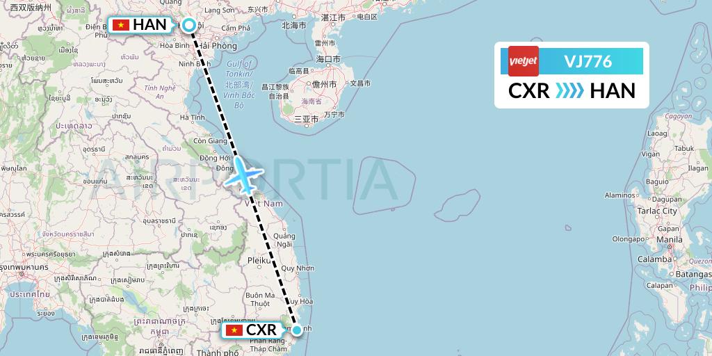 VJ776 VietJet Air Flight Map: Nha Trang to Hanoi