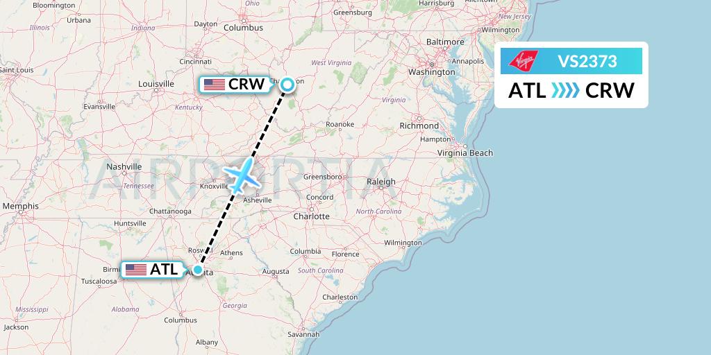 VS2373 Virgin Atlantic Airways Flight Map: Atlanta to Charleston