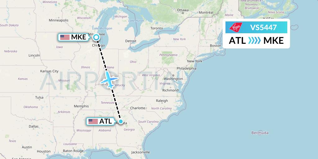 VS5447 Virgin Atlantic Airways Flight Map: Atlanta to Milwaukee
