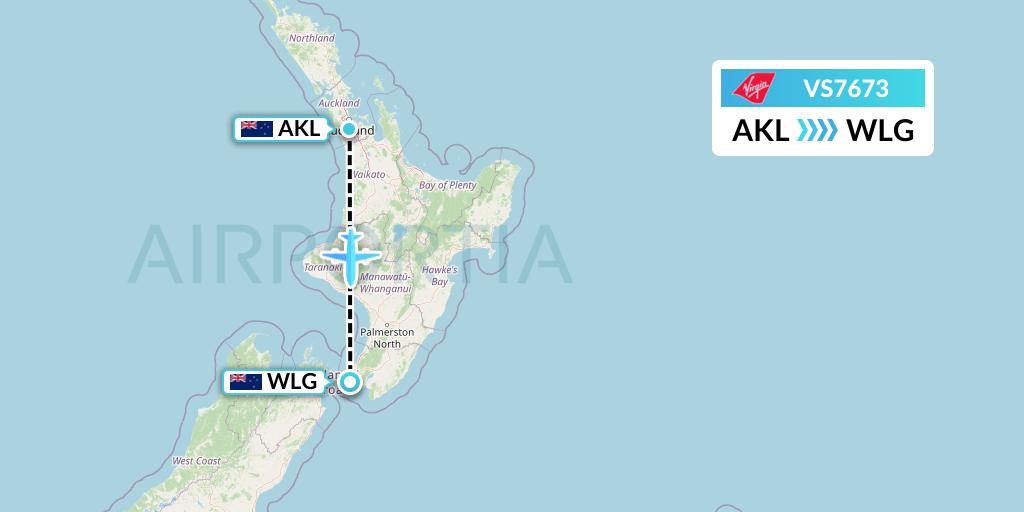 VS7673 Virgin Atlantic Airways Flight Map: Auckland to Wellington