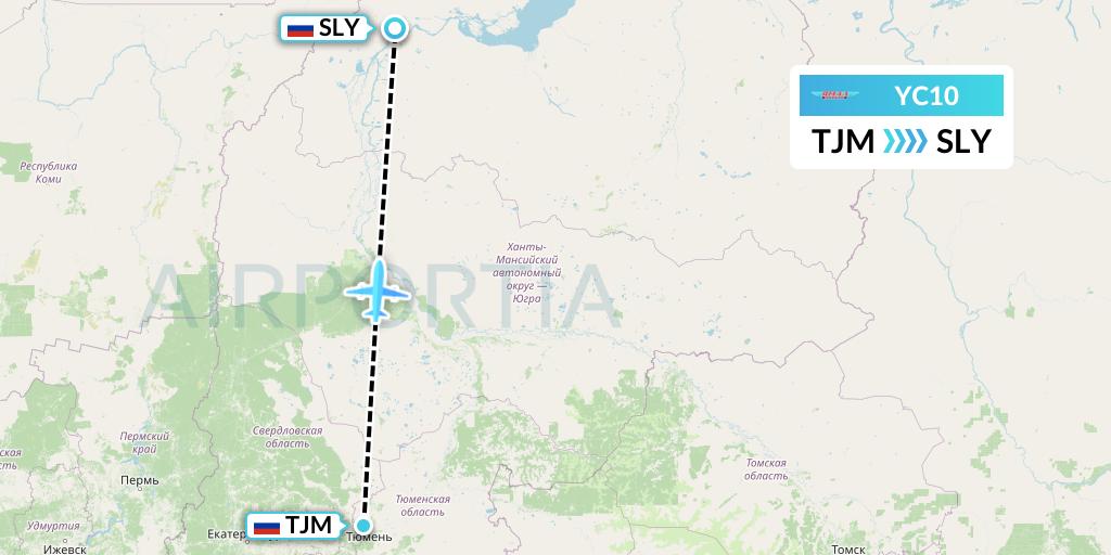 YC10 Yamal Airlines Flight Map: Tyumen to Salekhard