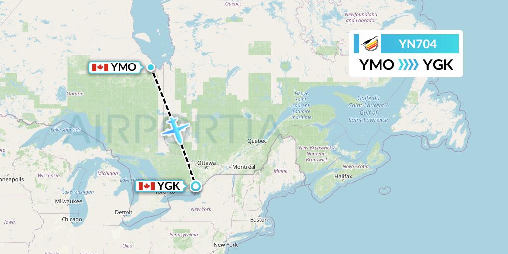 YN704 Air Creebec Flight Map: Moosonee to Kingston