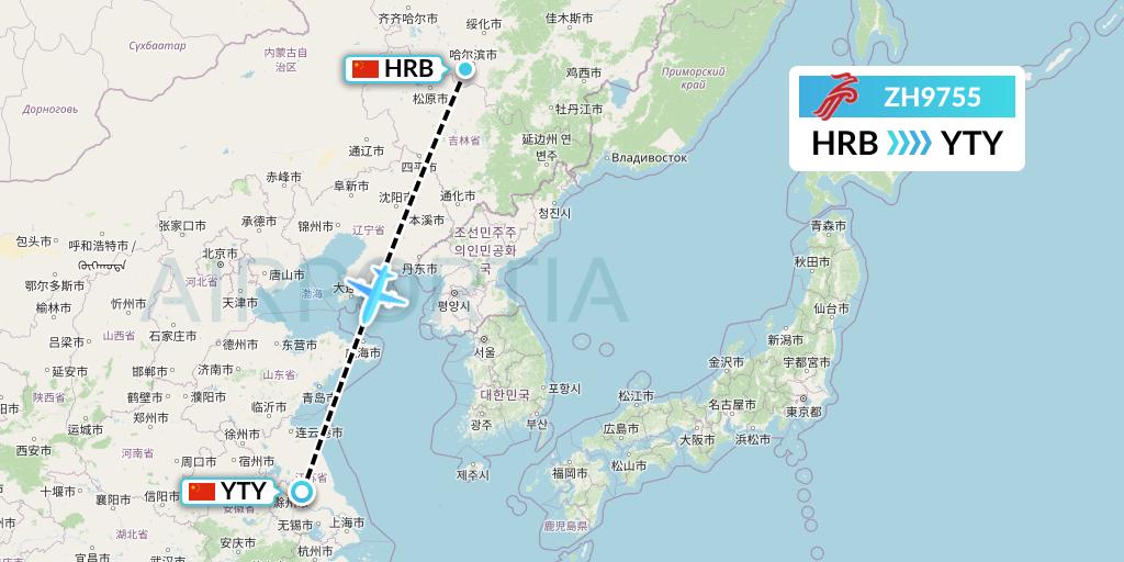 ZH9755 Shenzhen Airlines Flight Map: Harbin to Yangzhou