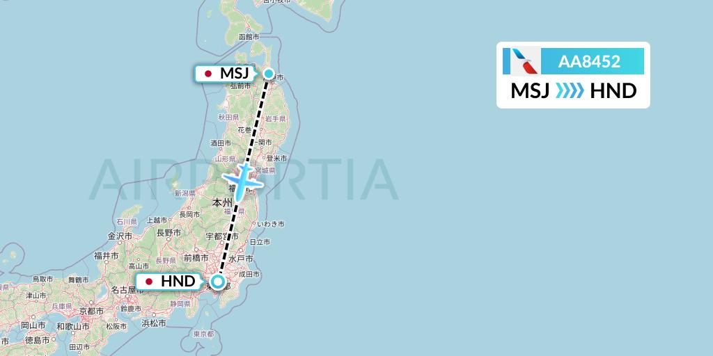 AA8452 American Airlines Flight Map: Misawa to Tokyo