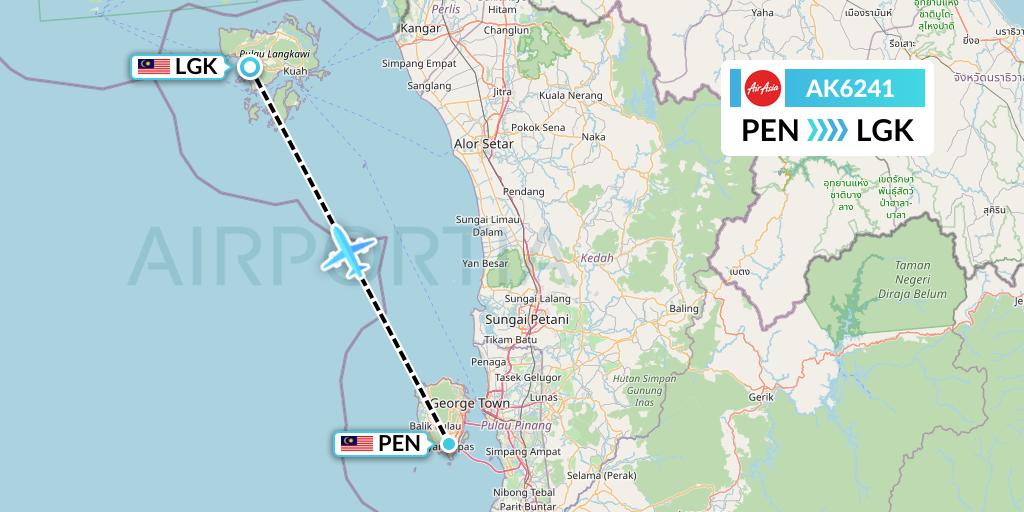 AK6241 AirAsia Flight Map: Penang to Langkawi