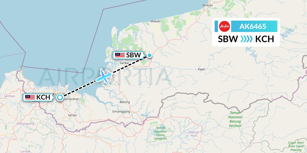AK6465 AirAsia Flight Map: Sibu to Kuching