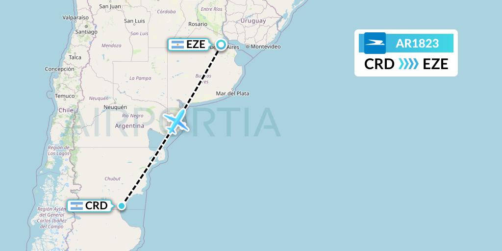 AR1823 Aerolineas Argentinas Flight Map: Comodoro Rivadavia to Buenos Aires