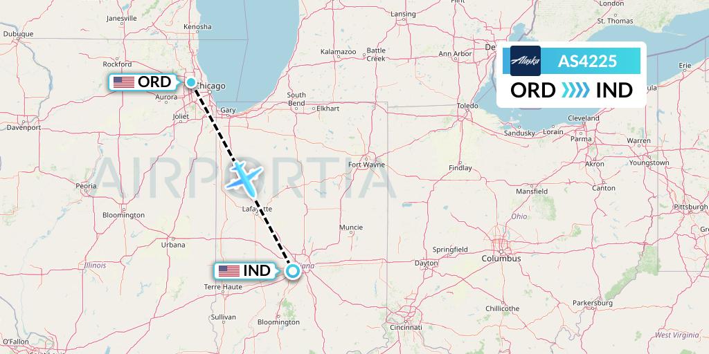AS4225 Alaska Airlines Flight Map: Chicago to Indianapolis