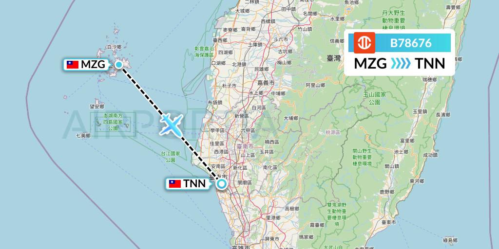 B78676 UNI Air Flight Map: Makung to Tainan
