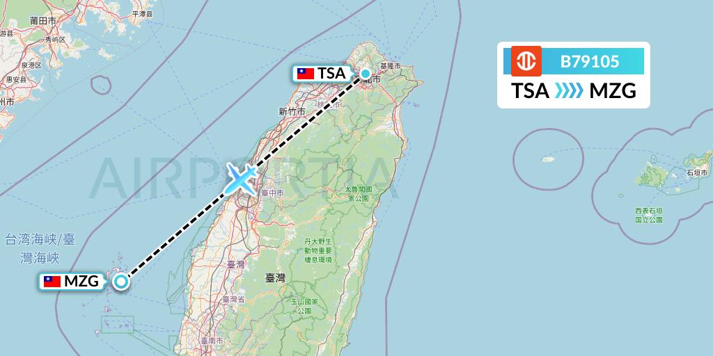 B79105 UNI Air Flight Map: Taipei to Makung