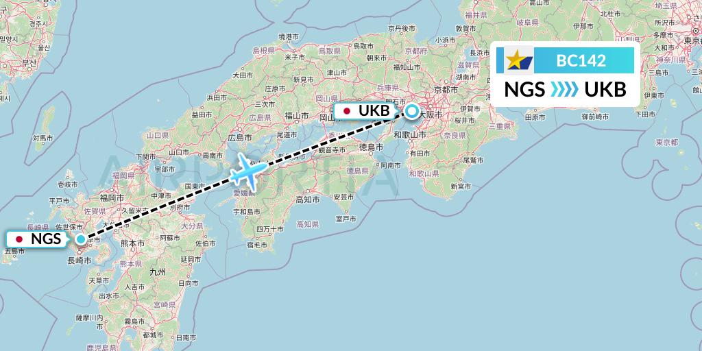 BC142 Skymark Airlines Flight Map: Nagasaki to Kobe