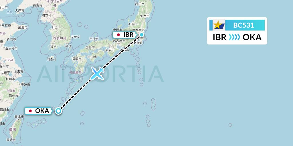 BC531 Skymark Airlines Flight Map: Omitama to Naha