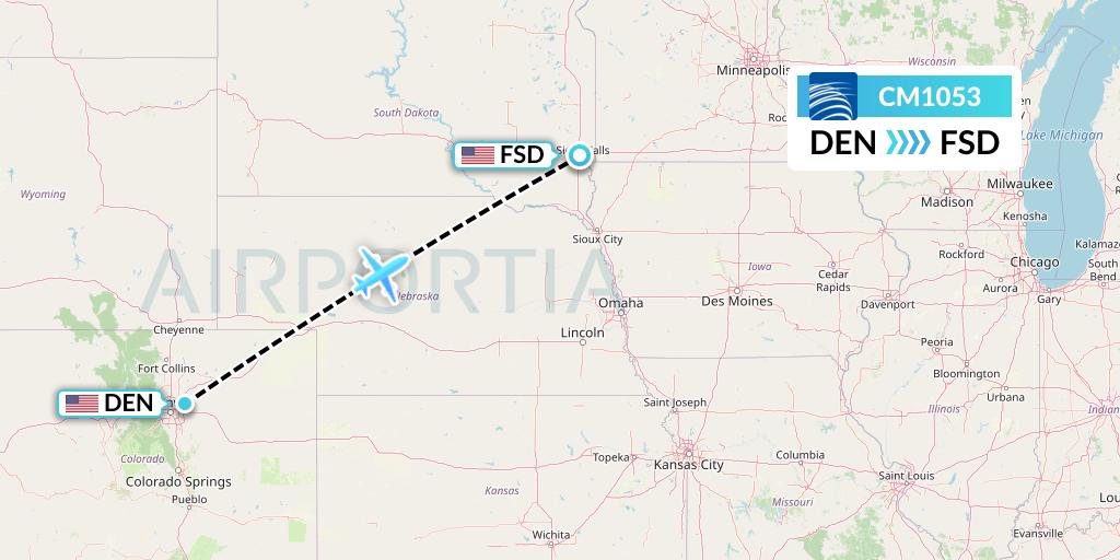 CM1053 Copa Airlines Flight Map: Denver to Sioux Falls