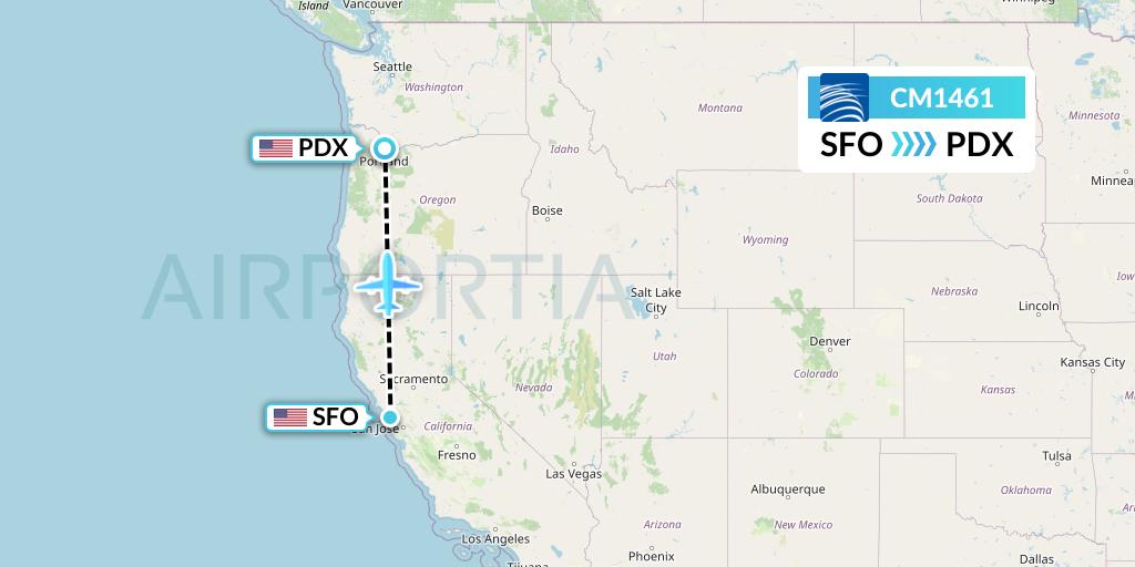 CM1461 Copa Airlines Flight Map: San Francisco to Portland