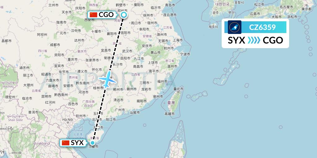 CZ6359 China Southern Airlines Flight Map: Sanya to Zhengzhou