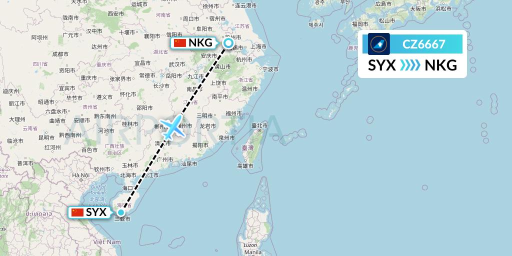 CZ6667 China Southern Airlines Flight Map: Sanya to Nanjing