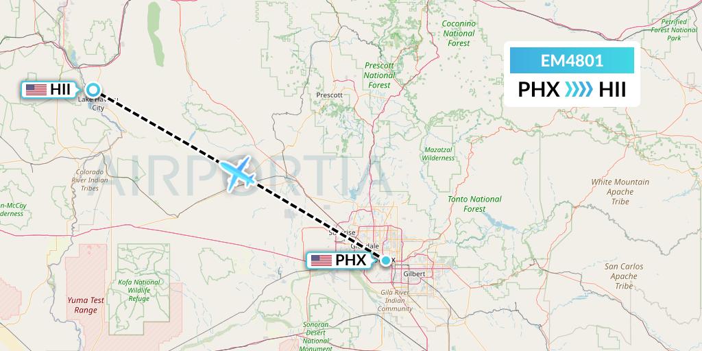EM4801 Empire Airlines Flight Map: Phoenix to Lake Havasu City